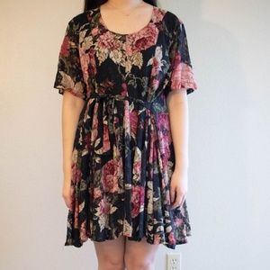 90's vintage black floral dress